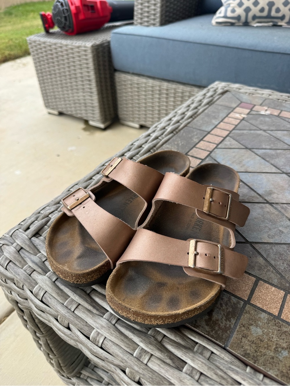 Birkenstock Metallic Rose Gold Double-Buckle Sandals size 36